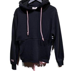 GCDS Black Pink Belted Embroidered Half Hoodie